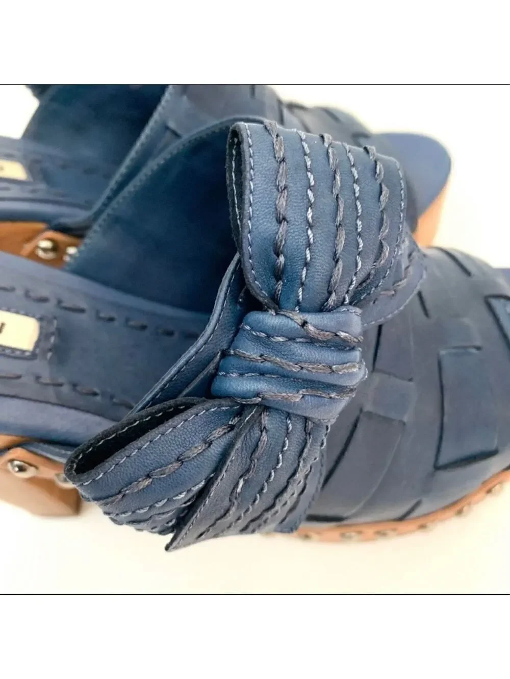 NEW Miu Miu Blue Leather Platform Heels Sz 7.5